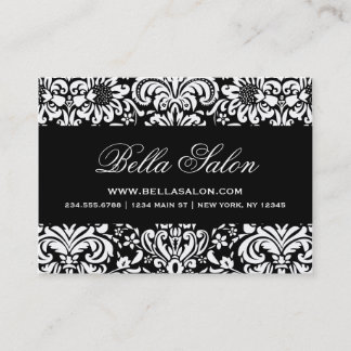 Carte De Visite Noir et blanc Élégant Damas Floral
