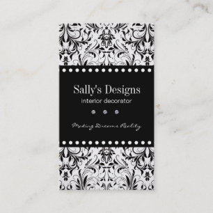 Carte de visite noir et blanc élégant de damass