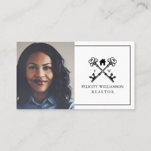 Carte De Visite Noir et blanc minimum Vintage clé Immobilier