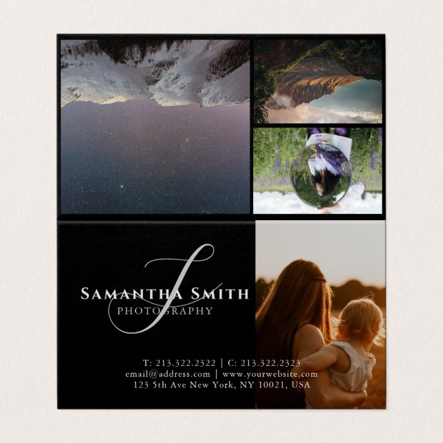 Carte De Visite Noir et blanc moderne 4 Photos Photographie pliée (Extérieur déplié)