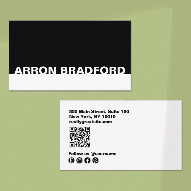 Carte De Visite Noir et blanc moderne médias sociaux Code QR (Créateur téléchargé)