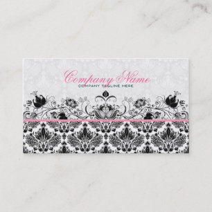 Carte De Visite Noir et blanc Retro Floral Damas Motif