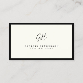 Carte De Visite Noir et Ivoire Luxe Monogramme | Chic Minimaliste