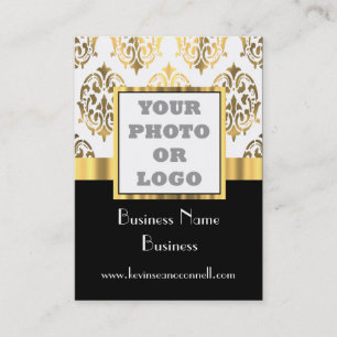 Carte De Visite Noir et logo de photo de damassé d'or