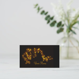 Carte De Visite Noir et notes musicales de tourbillonnement d'or