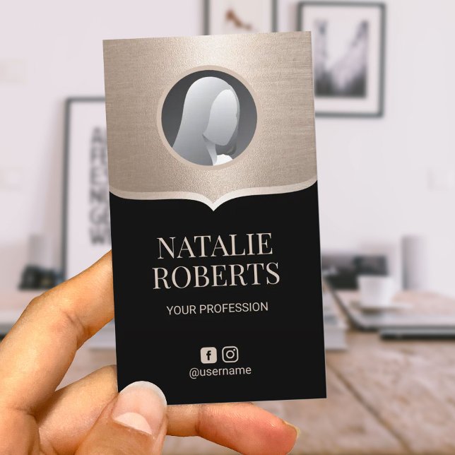 Carte De Visite Noir et or moderne Médias sociaux Photo personnali (Créateur téléchargé)
