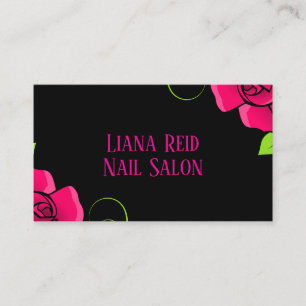 Carte de visite noir et rose avec fleurs