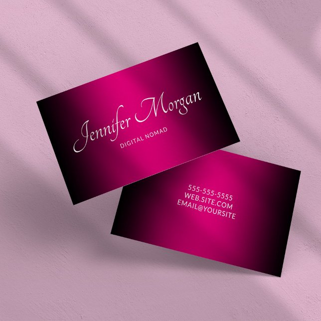 Carte De Visite Noir et rose vif ombré élégant (Black and Hot Pink Elegant Ombre Business Card)