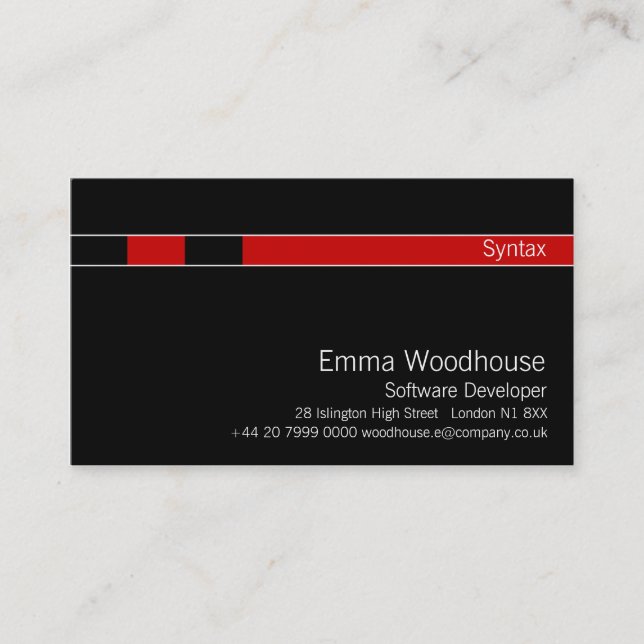 Carte De Visite Noir et rouge de syntaxe (Devant)