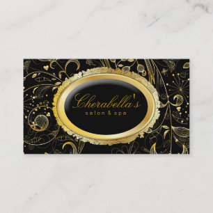 Carte De Visite Noir floral d'or de spa élégant de salon