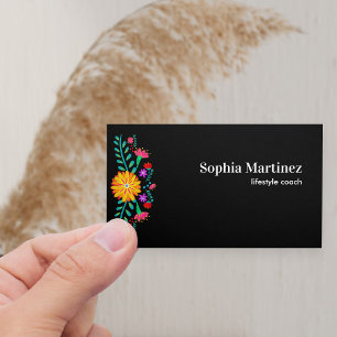 Carte de visite noir floral floral mexicain