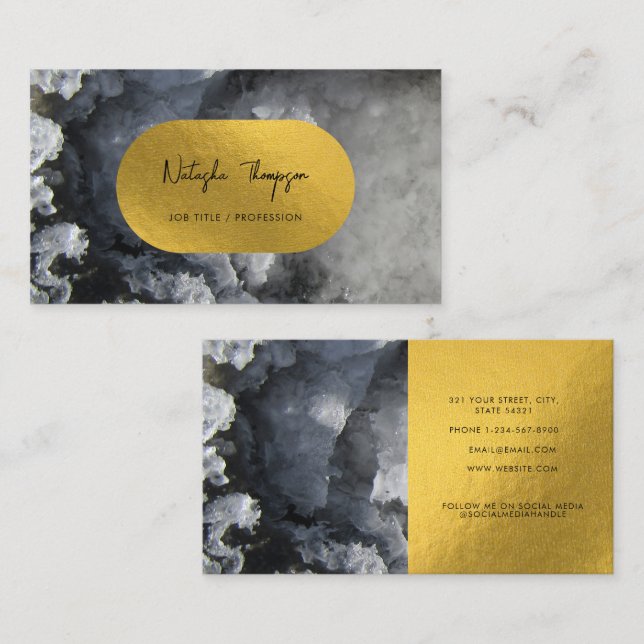 Carte De Visite Noir Gold Foil Crystals de mer Signature Script (Devant / Derrière)