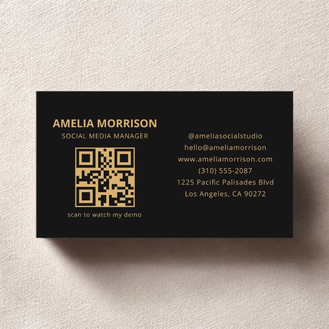 Carte De Visite Noir Gold QR Code Minimaliste Professionnel (Créateur téléchargé)