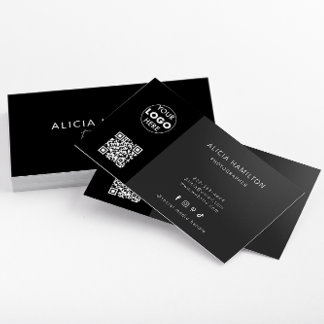 Carte De Visite Noir & Gras | Code et logo QR | Élégant, moderne