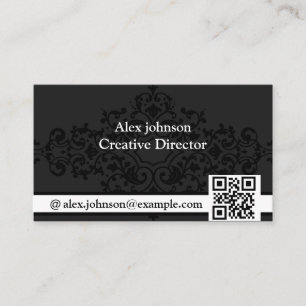 Carte de visite noir gravé classique avec code QR