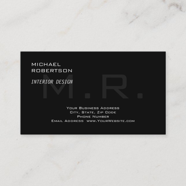 Carte De Visite Noir Gris Monogramme Créatif Moderne Simple (Devant)