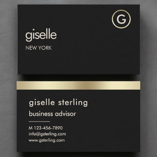 Carte De Visite Noir Luxe Faux Gold Foil Monogramme