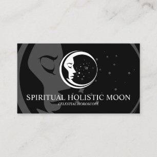 Carte De Visite Noir Minimaliste Moderne Céleste Spirituel Lune Ét