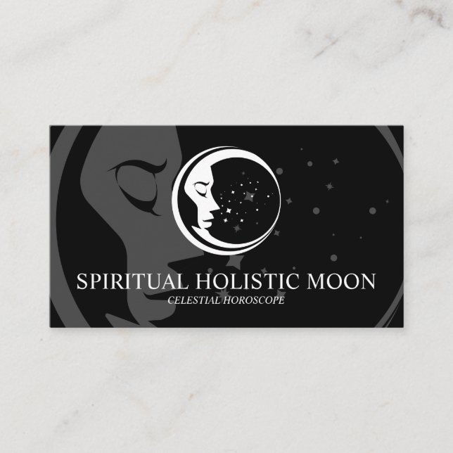 Carte De Visite Noir Minimaliste Moderne Céleste Spirituel Lune Ét (Devant)