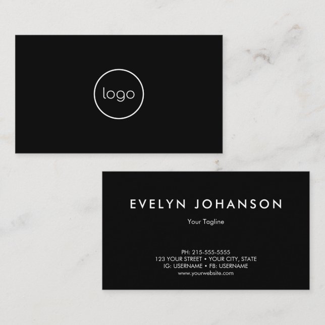 Carte De Visite Noir minimaliste professionnel (Devant / Derrière)