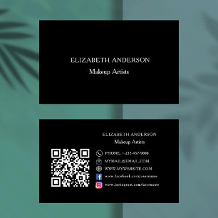 Carte De Visite Noir minimaliste Qr code prime médias sociaux