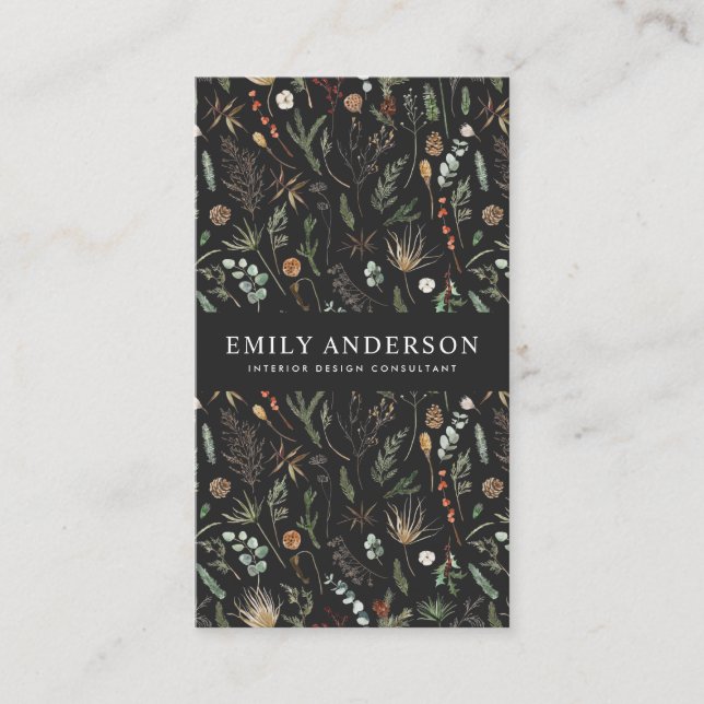 Carte De Visite noir moderne botanique élégant contemporain (Devant)