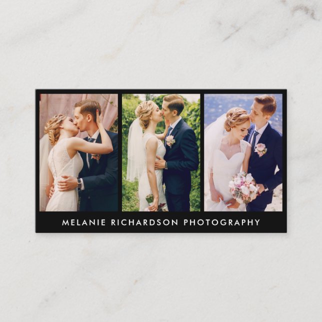 Carte De Visite Noir moderne de photo du photographe 3 (Devant)