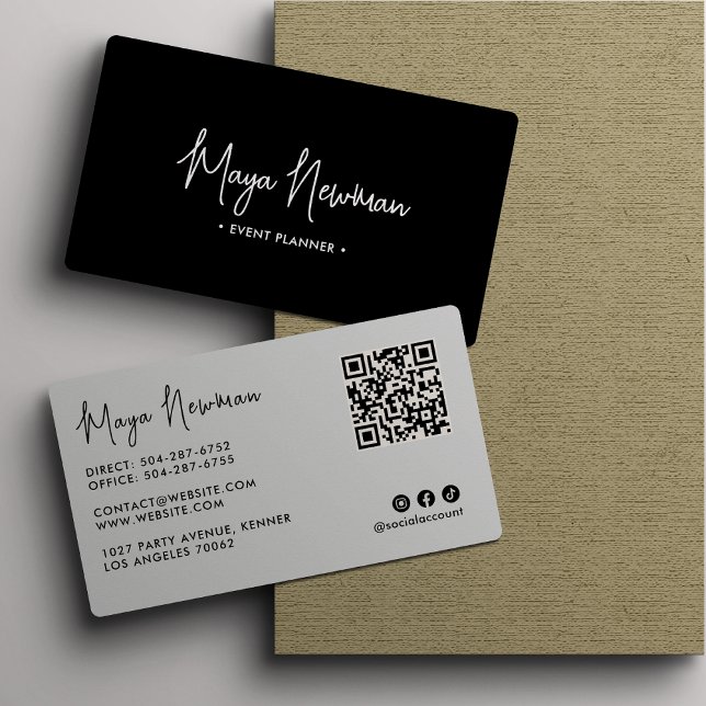 Carte De Visite NOIR moderne élégant minimal QR Code professionnel (Créateur téléchargé)