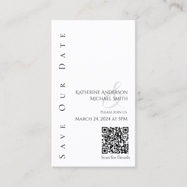 Carte De Visite Noir moderne et blanc-Enregistrer le code Date-QR- (Devant)