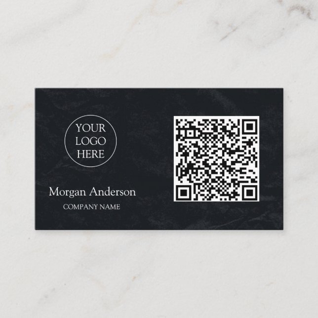 Carte De Visite Noir moderne professionnel QR Code Logo d'entrepri (Devant)
