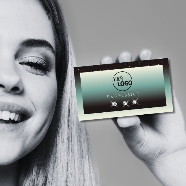 Carte De Visite Noir moderne Turquoise Gradient Bijoux étincelants (Créateur téléchargé)