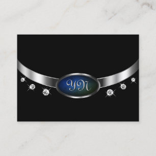 Carte De Visite Noir noble et Argent Amulet Bleu Marbre Vert