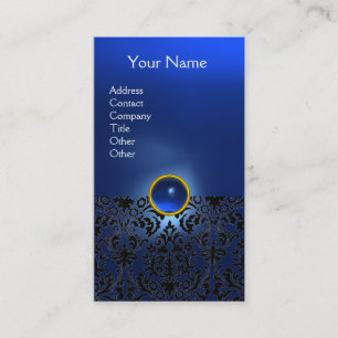 CARTE DE VISITE NOIR NUIT BLEU DAMASK GEMSTONE MONOGRAM