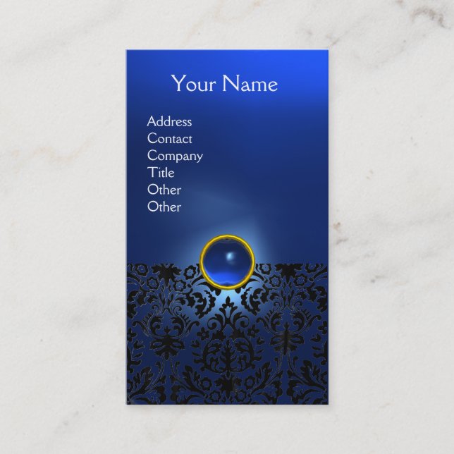 CARTE DE VISITE NOIR NUIT BLEU DAMASK GEMSTONE MONOGRAM (Devant)