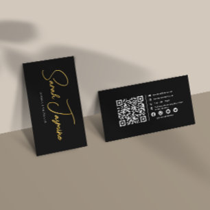 Carte De Visite Noir & Or Minimaliste Élégant Scannable Qrcode