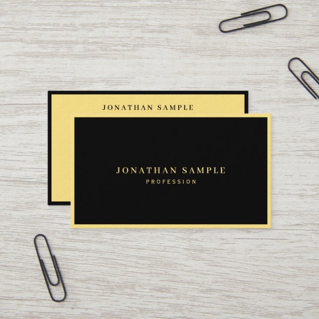 Carte De Visite Noir & Or Professionnel Élégant Luxe Épais (Devant/Arrière en situation)