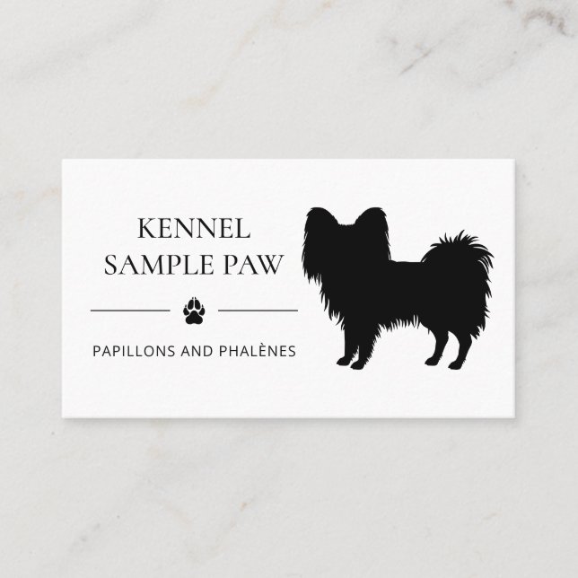 Carte De Visite Noir Papillon Silhouette Chien Kennel Ou Éleveur (Devant)