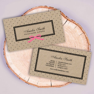 Carte De Visite Noir Polka Dot rose Ruban Médias sociaux Kraft