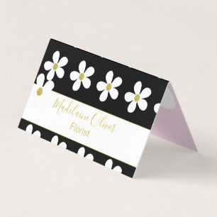 Carte De Visite Noir rose blanc marguerite fleuriste professionnel