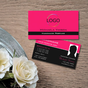 Carte De Visite Noir rose élégant avec logo et photo professionnel