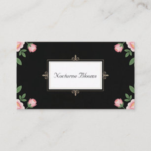 Carte De Visite Noir Rose Pivoine Floral Or Roulé Doré