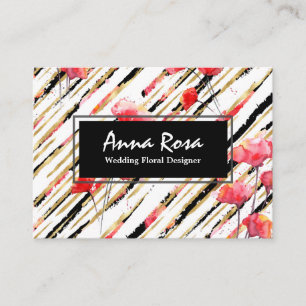 Carte De Visite Noir rouge floral blanc chic d'aluminium de