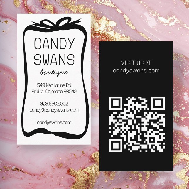 Carte De Visite Noir Ruban Bows Sweet QR Code personnalisé Fille (Black Ribbon Bows Sweet Custom QR Code Girly Business Card
)