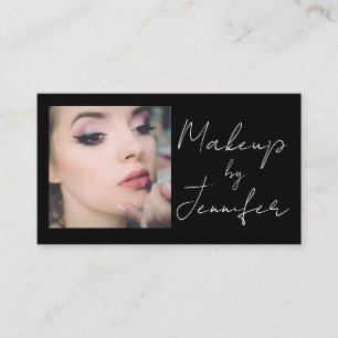Carte De Visite Noir Script social Icons QR Code Photo Makeup Bus