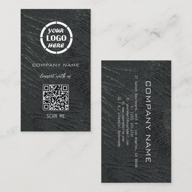 Carte De Visite Noir Silver Design professionnel moderne QR Code (Devant / Derrière)