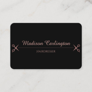 Carte De Visite Noir simple avec des ciseaux roses d'or