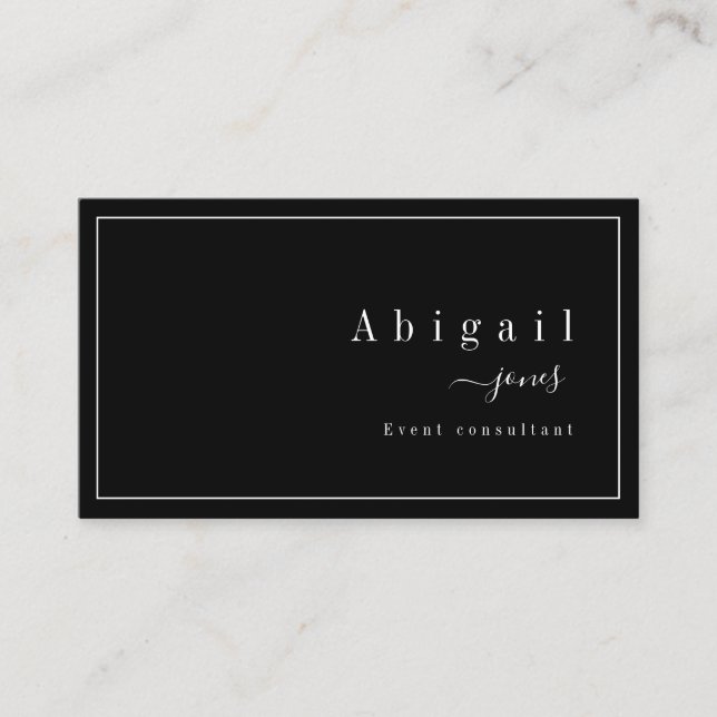 Carte De Visite Noir Simple Script Moderne Luxe Professionnel (Devant)