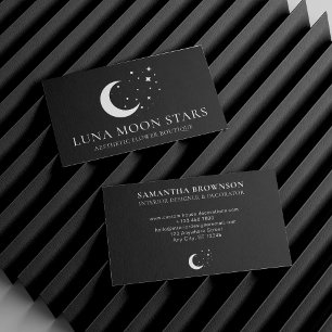 Carte De Visite Noir Simple Standard De Base Lune Luna Étoiles