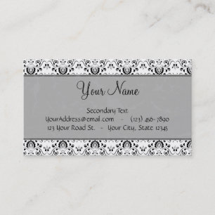 Carte De Visite Noir sur blanc Damas et rayures avec Monogramme