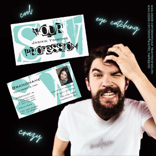 Carte De Visite Noir Turquoise moderne avec photo et monogramme